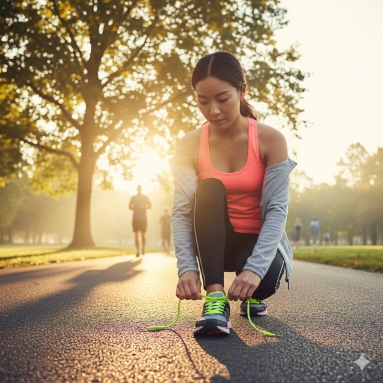 Person starting a 7-day weight loss journey with morning exercise.