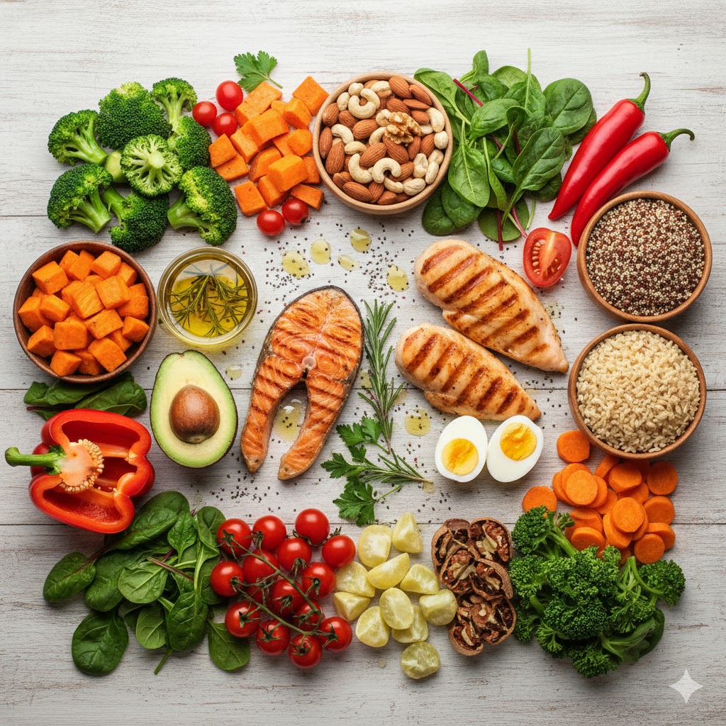 Healthy meal prep with whole foods for weight loss.